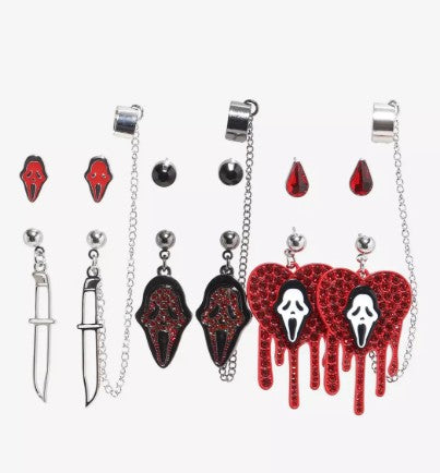 Ghost Face Red Icons Cuff Earring Set